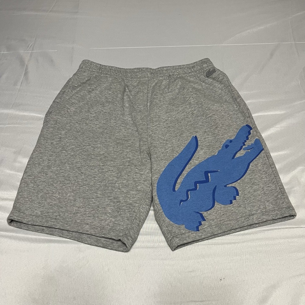Lacoste Fleece Shorts Mens 4 Medium Gray Big Croc Logo Cotton